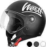 Westt Jethelm mit Visier Motorradhelm Herren Damen Helm Motorrad...